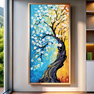 White Blossom Tree Abstract - Large Paint by Numbers for Seniors
