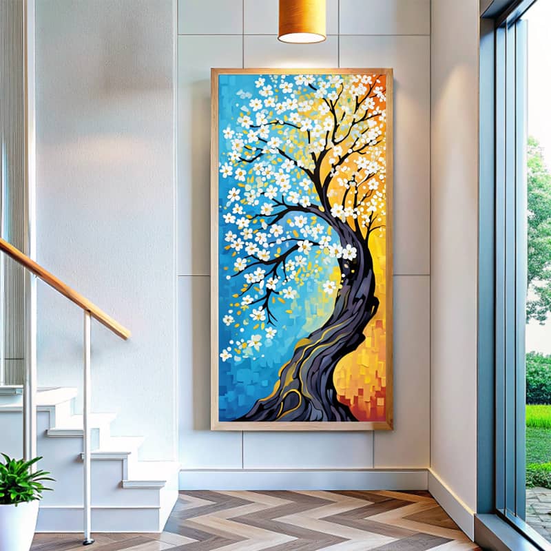 White Blossom Tree Abstract Paint by Number - Large Canvas Wall Art