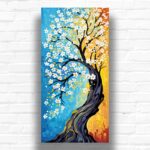 White Blossom Tree Abstract Paint by Numbers Kit - Large Canvas Wall Art