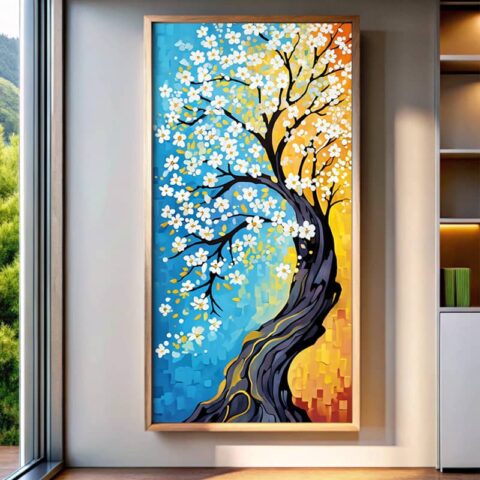 White Blossom Tree Abstract Paint by Numbers - Large Canvas Wall Art
