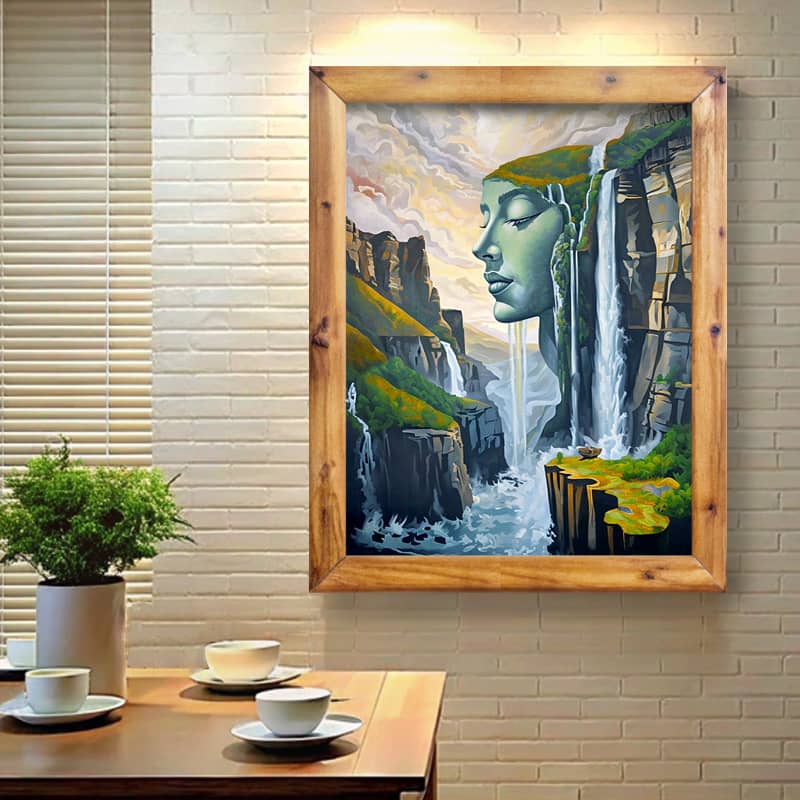 White Hair Waterfall Paint by Number – Surreal Landscape Art