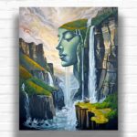 White Hair Waterfall Paint by Numbers – Surreal Landscape Art