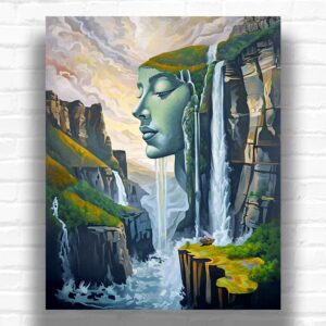 White Hair Waterfall Paint by Numbers – Surreal Landscape Art
