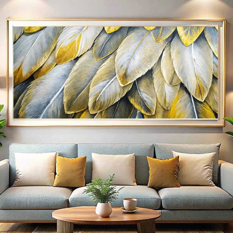 White and Gold Feathers Paint by Number Kit - Extra Large Canvas