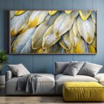 White and Gold Feathers Paint by Numbers - Extra Large Canvas