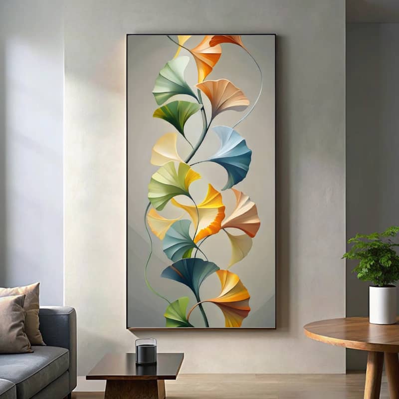 Yellow Green Ginkgo Leaves Paint by Number – Big Size Vertical Canvas Art