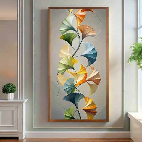 Yellow Green Ginkgo Leaves Paint by Numbers – Big Size Vertical Canvas Art