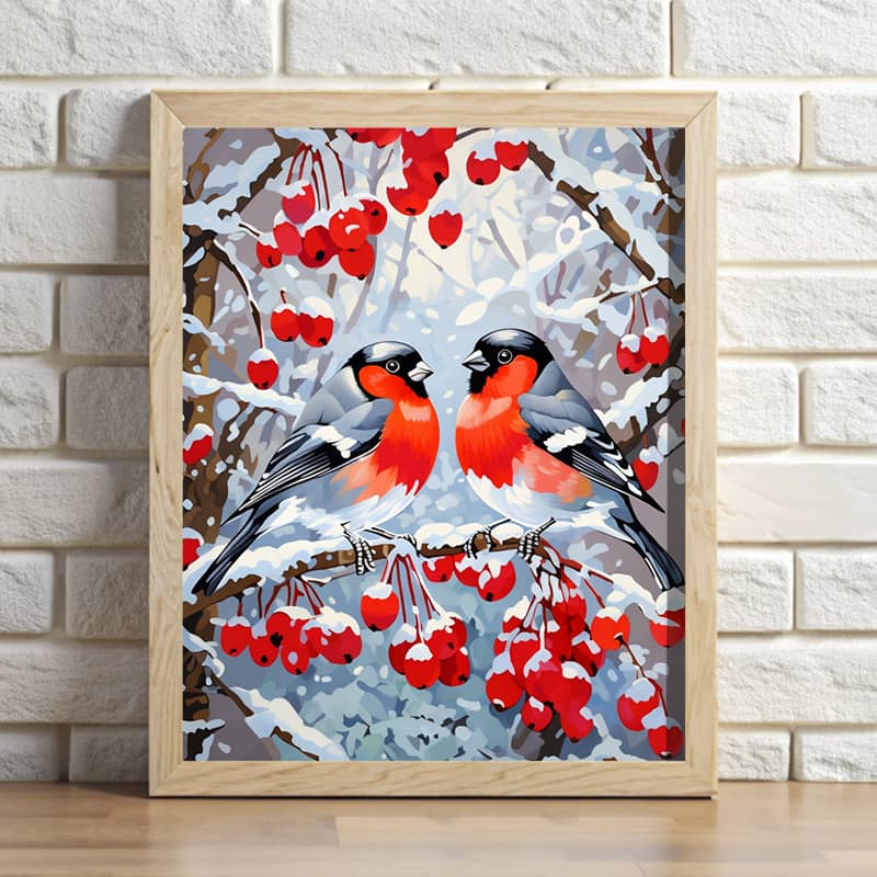 Bullfinches in Winter - Paint by Numbers Kit