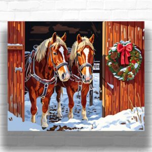 Christmas Horse Stable - Christmas Scene Paint by Numbers