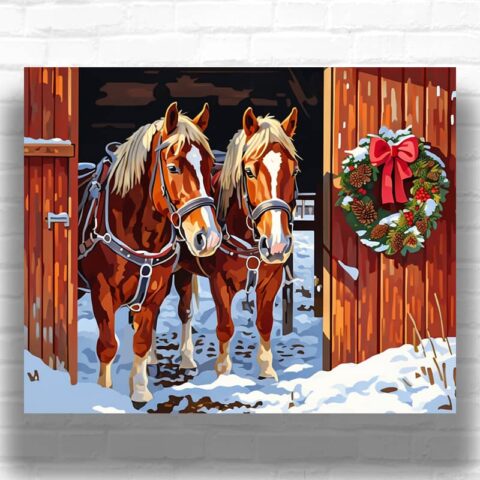 Christmas Horse Stable - Christmas Scene Paint by Numbers