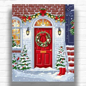 Christmas Red Door - Paint by Numbers