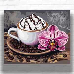 Coffee and Orchid Paint by Numbers – Still Life Floral Coffee Art
