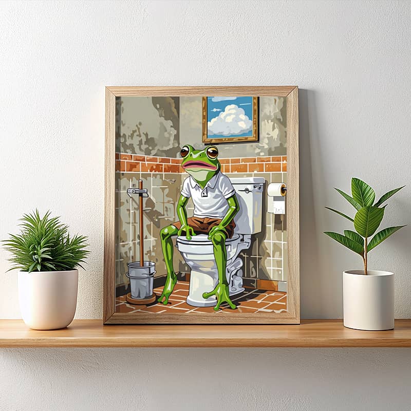 Frog on the Toilet Paint by Number - Funny Cartoon Bathroom Art