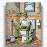 Frog on the Toilet Paint by Numbers Kit - Funny Cartoon Bathroom Art