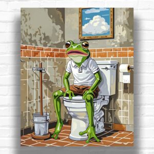 Frog on the Toilet Paint by Numbers Kit - Funny Cartoon Bathroom Art