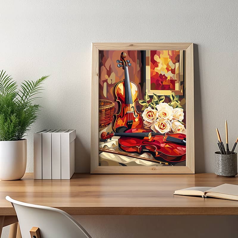 Harmony of Violin and Roses Paint by Number – Still Life Music Art