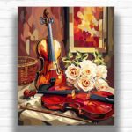 Harmony of Violin and Roses Paint by Numbers – Still Life Music Art