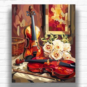 Harmony of Violin and Roses Paint by Numbers – Still Life Music Art