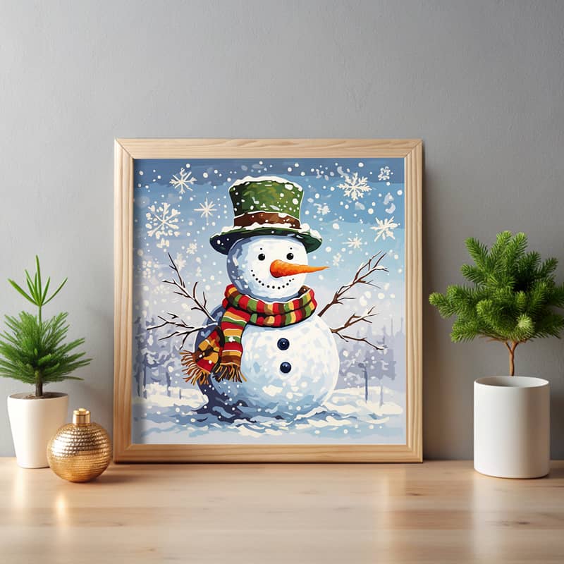 Jolly Snowman Paint By Number – Square Canvas Winter Holiday Art