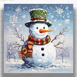 Jolly Snowman Paint By Numbers – Square Canvas Winter Holiday Art