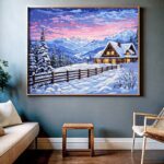 Mountain Cabin at Sunset - Paint by Number Kit