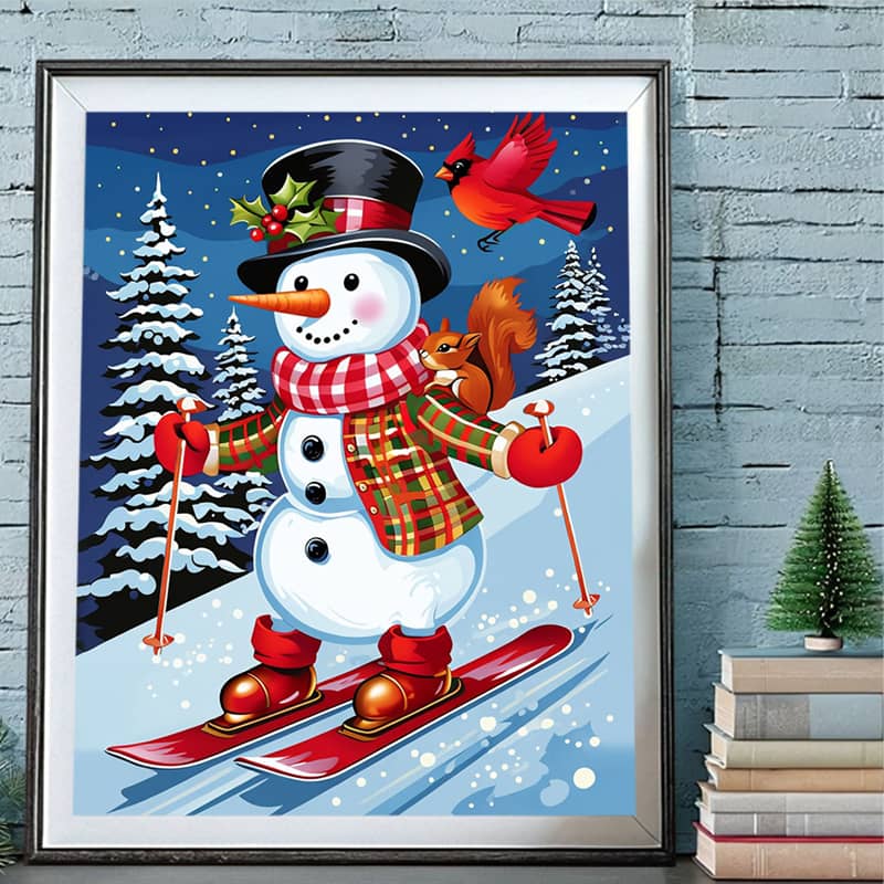 Snowman Skiing - Paint by Number