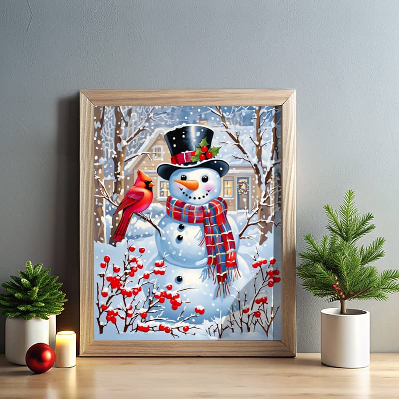 Snowman with Cardinal - Paint by Number