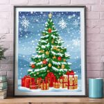 Snowy Christmas Tree with Gifts - Paint by Number Kit