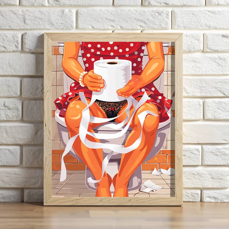 Toilet Fat Lady Paint by Number – Funny Cartoon Bathroom Wall Art