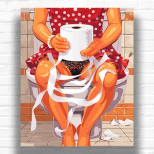 Toilet Fat Lady Paint by Numbers – Funny Cartoon Bathroom Wall Art