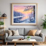Winter River at Sunset - Paint by Numbers Kit