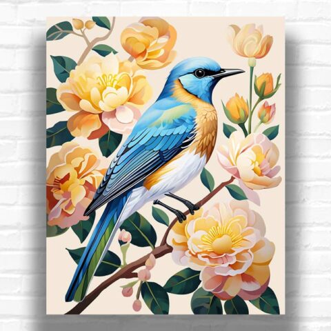 Blue Bird on a Branch - Paint by Number