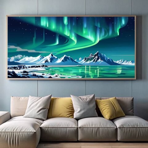 Aurora Over Mountains Large Paint by Numbers - Northern Lights Canvas Art