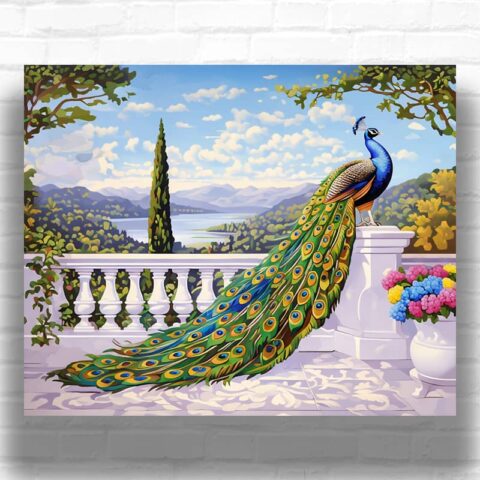Peacock on Terrace - Paint by Numbers Kit
