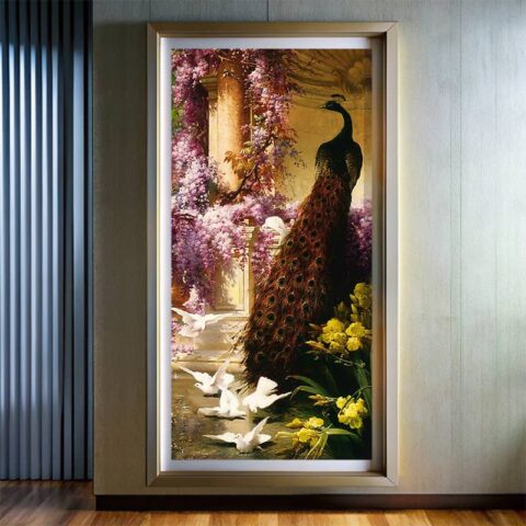 A Peacock and Doves in a Garden - Famous Paint by Numbers
