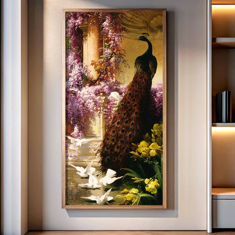 A Peacock and Doves in a Garden - large Paint by Numbers