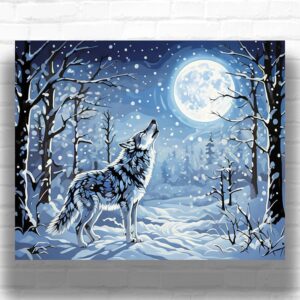 A Wolf Howling at the Moon - Paint by Number Kit