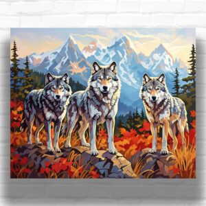 A Wolf Trio - Wolf Paint by Number Kit