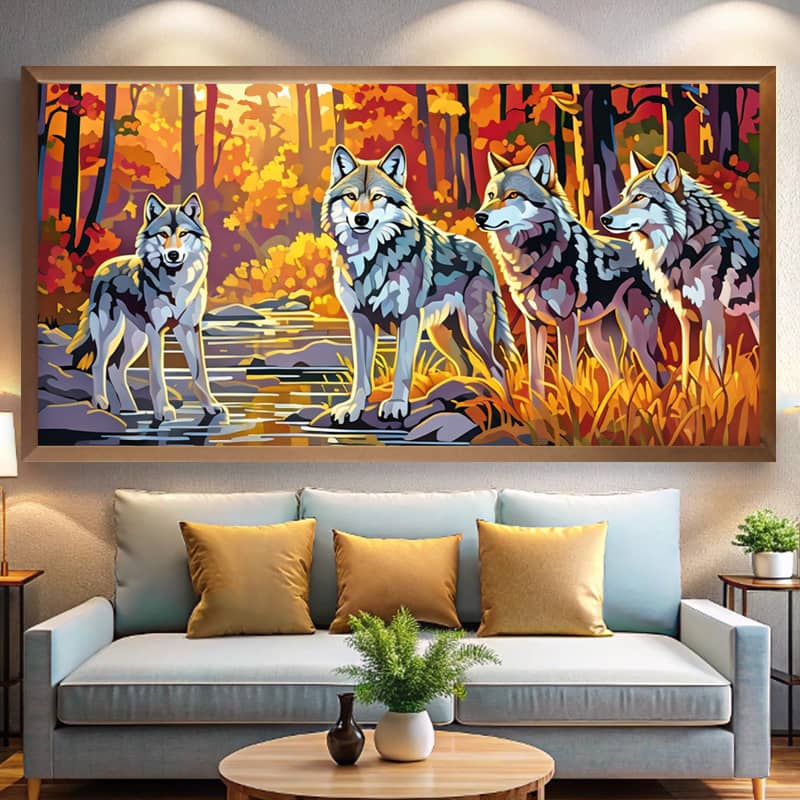 Autumn Wolves – Extra Large Paint by Number Kit for Forest Wildlife Art
