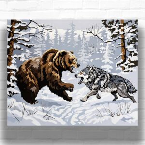 Bear Fighting Wolf - Paint by Number Kit
