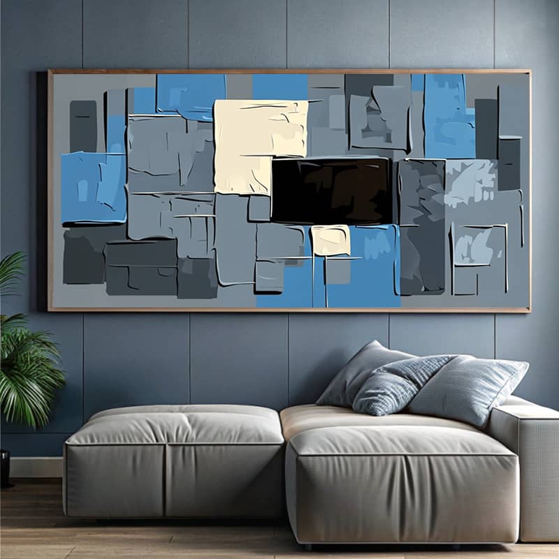 Blue Gray Geometric Composition Paint by Numbers Kit – Large Modern Abstract Art