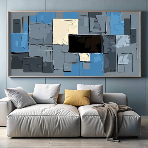 Blue Gray Geometric Composition Paint by Numbers – Large Modern Abstract Art