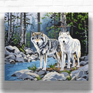 Gray and White Wolves - Paint by Numbers Kit