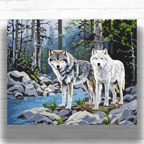 Gray and White Wolves - Paint by Numbers Kit