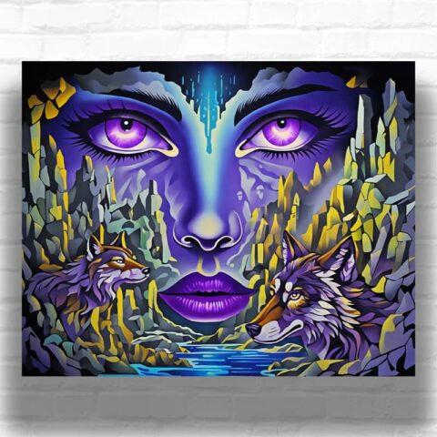 Lady of the Forest Paint by Numbers Kit - Mystical Wolf Spirit Art