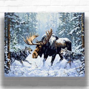 Moose vs Wolves - Paint by Numbers Animals for Adults