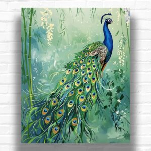 Peacock in Bamboo Garden - Paint by Numbers Kit