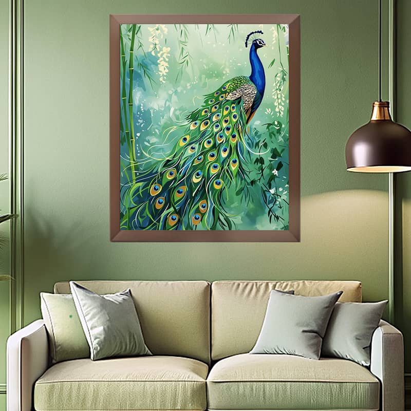 Peacock in Bamboo Garden - Paint by Numbers