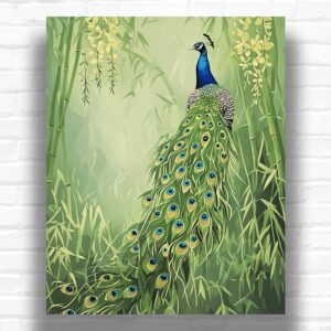 Peacock in Bamboo Grove - Paint by Numbers Kit