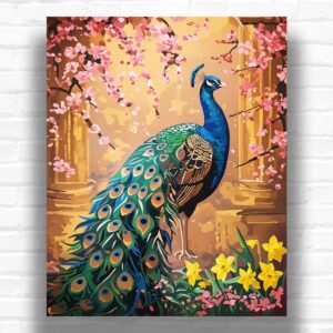 Peacock in Cherry Blossom - Paint by Numbers Kit